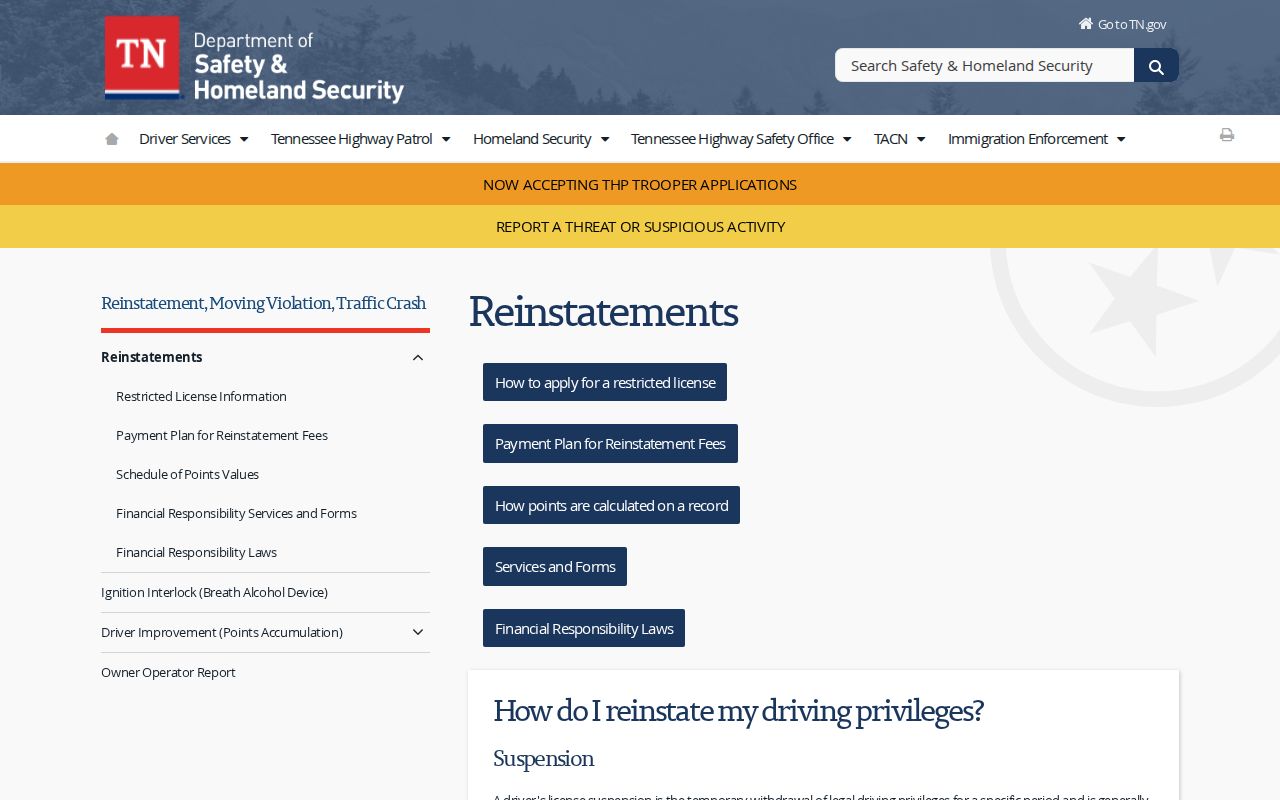 Tennessee traffic warrant resolution: driver-license reinstatement route