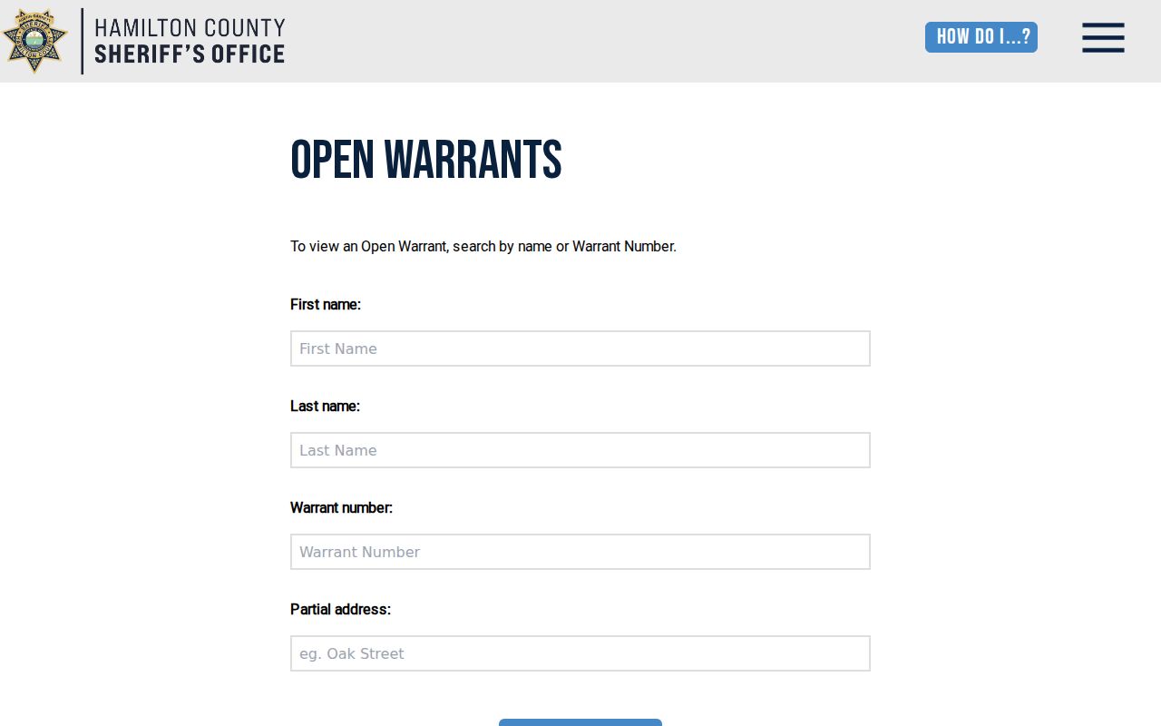 Tennessee warrant records: Hamilton County local warrant-search field labels