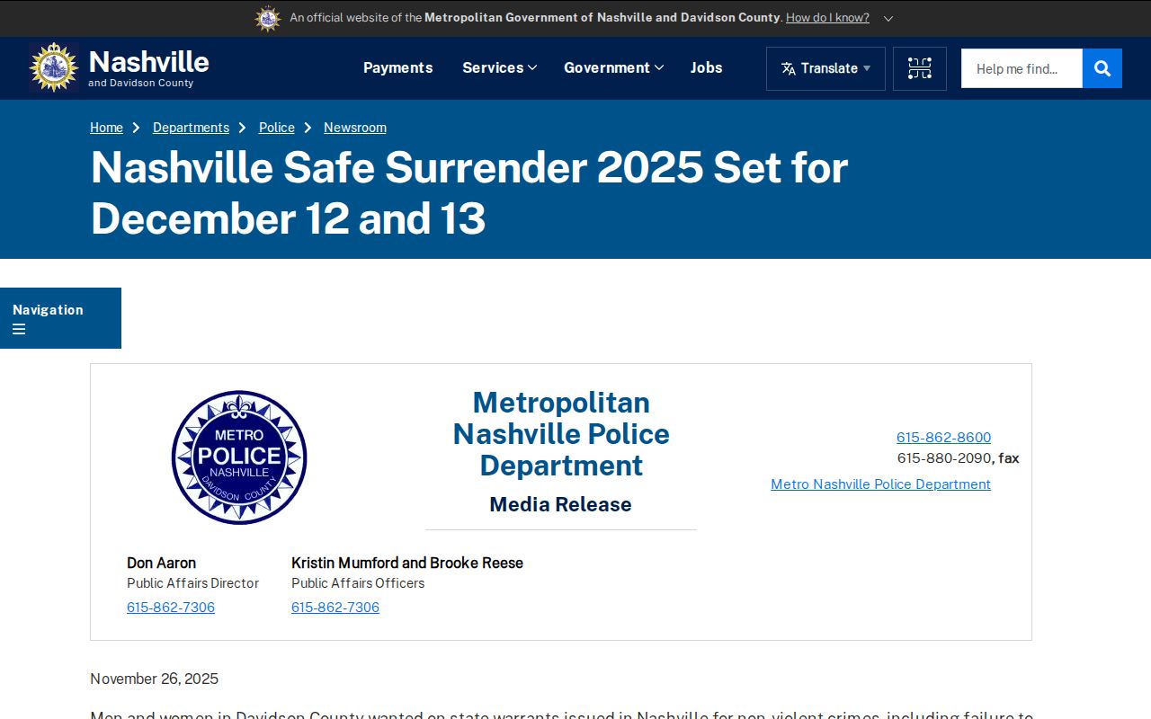 Tennessee warrant resolution: historical local Safe Surrender event guidance