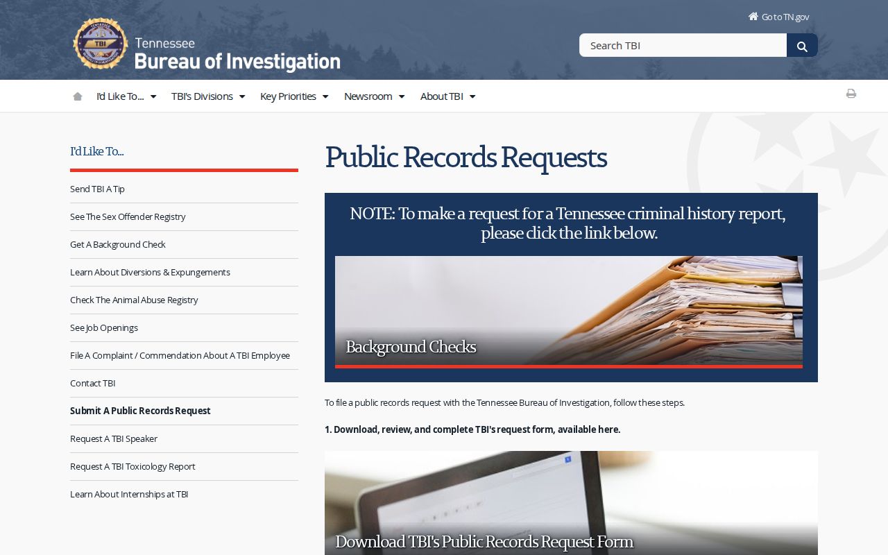Tennessee warrant records: TBI public-record request instructions